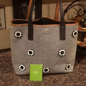 Kate Spade Ash Street, flower appliqué checkered tote